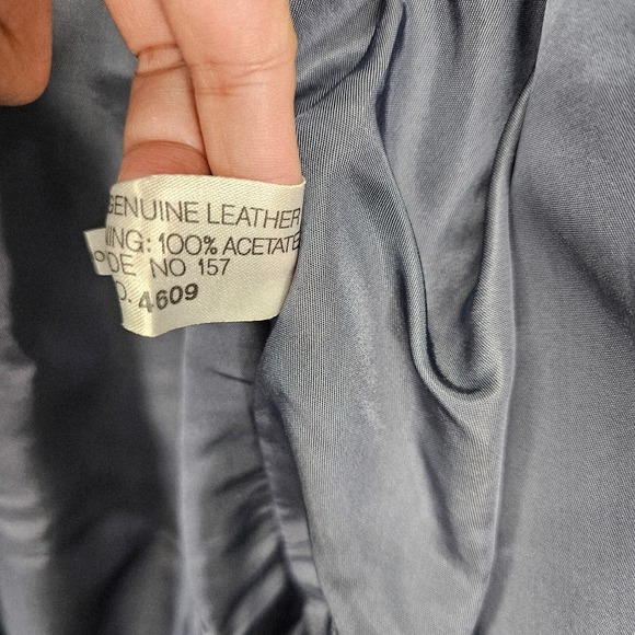 Vintage OLEG CASSINI Jacket Small Gray Genuine Leather Double Breasted 70s 20x29 - Picture 14 of 15